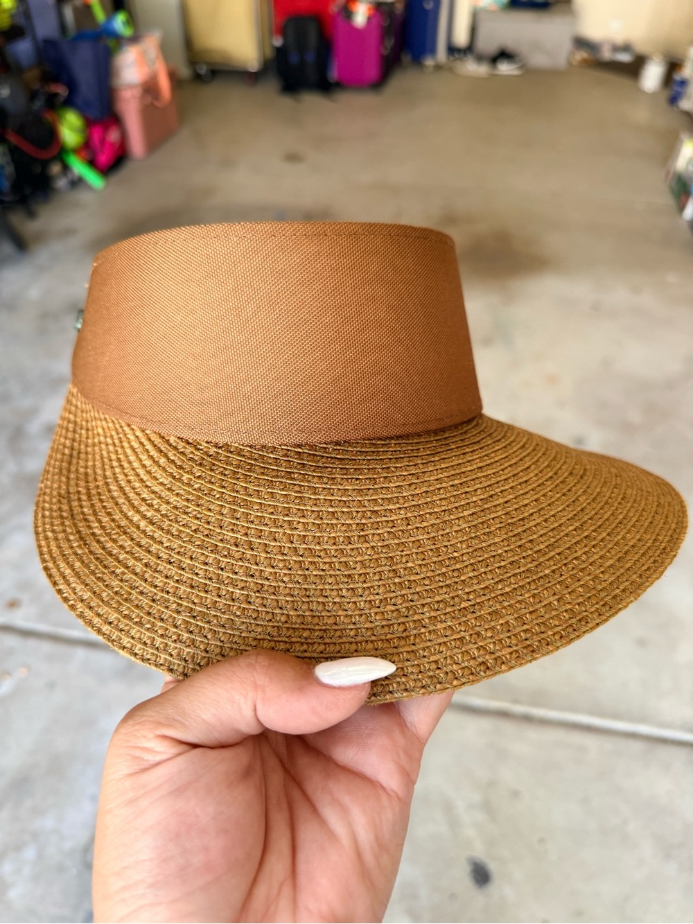Eric Javits Wide Brim Straw Visor Sun Hat - Brown - Picture 9 of 11